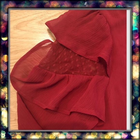 {Express} Cut Out Chock Mock Neck Sheath Red Mini Flowy Ruffle Dress - Picture 4 of 7